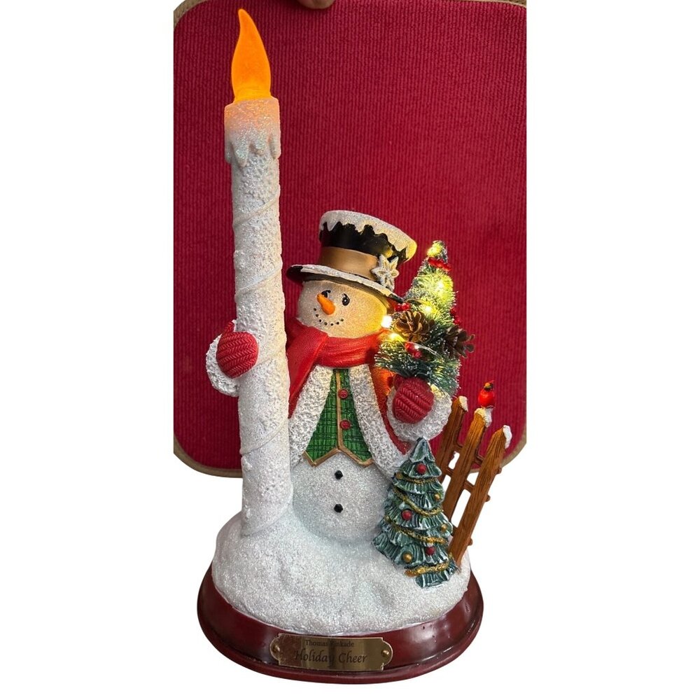 Thomas Kinkade Illuminated Snowman Holiday Cheer Numbered 9.25" Candle Cardinal